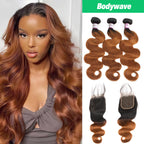 Dark Blonde Wavy 3 Bundles with Lace Closure