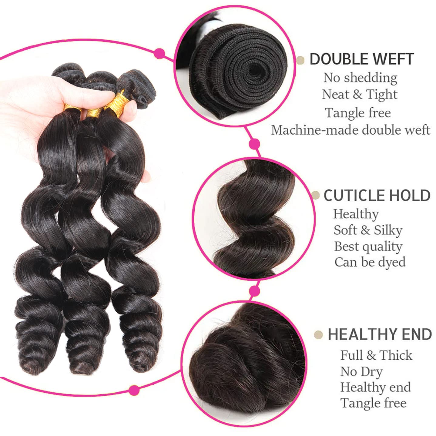 Loose Wave Hair 3 Bundles with Lace Closure
