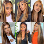 Ombre Highlight Straight 3 Bundles with Lace Closure