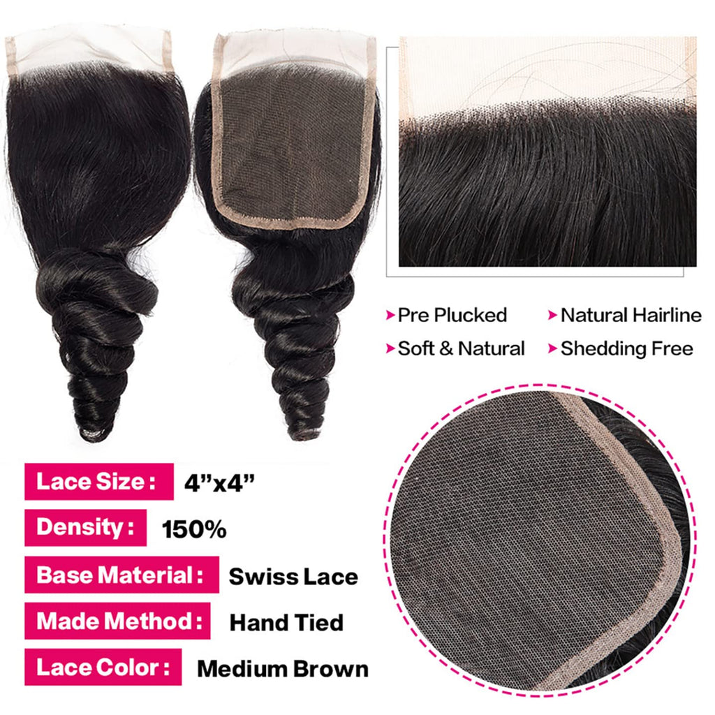 Loose Wave Hair 3 Bundles with Lace Closure