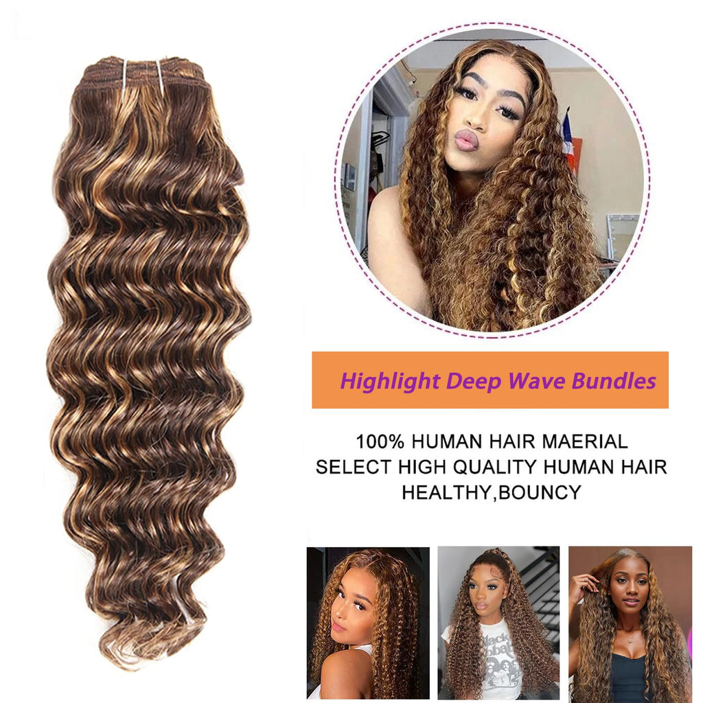 Brown Blonde Curly Hair 3 Bundles with Lace Closure