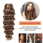 Brown Blonde Curly Hair 3 Bundles with Lace Closure