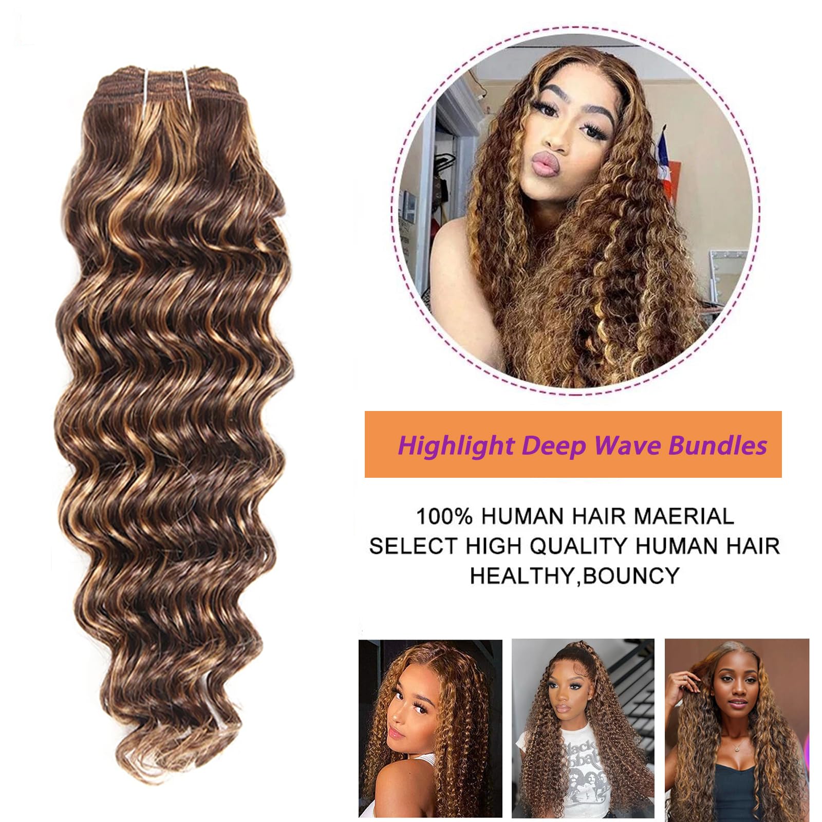 Brown Blonde Curly Hair 3 Bundles with Lace Closure