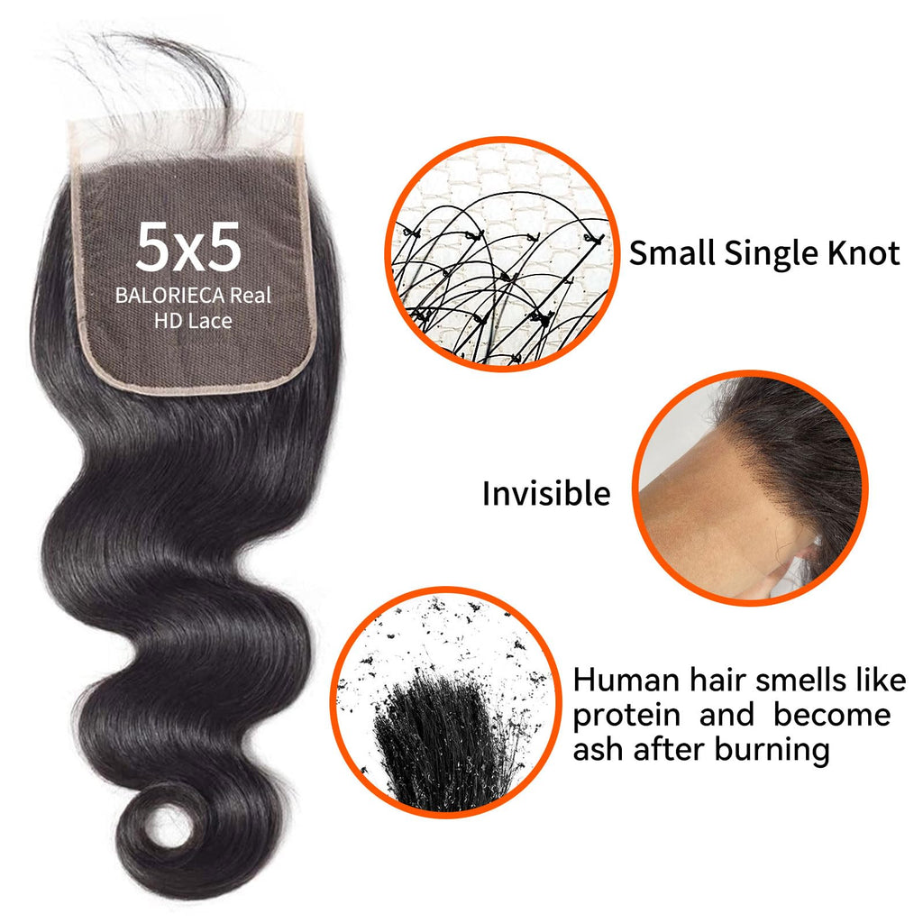 5x5 HD Lace Closure Body Wave Brazilian Virgin Hair Pre-Plucked