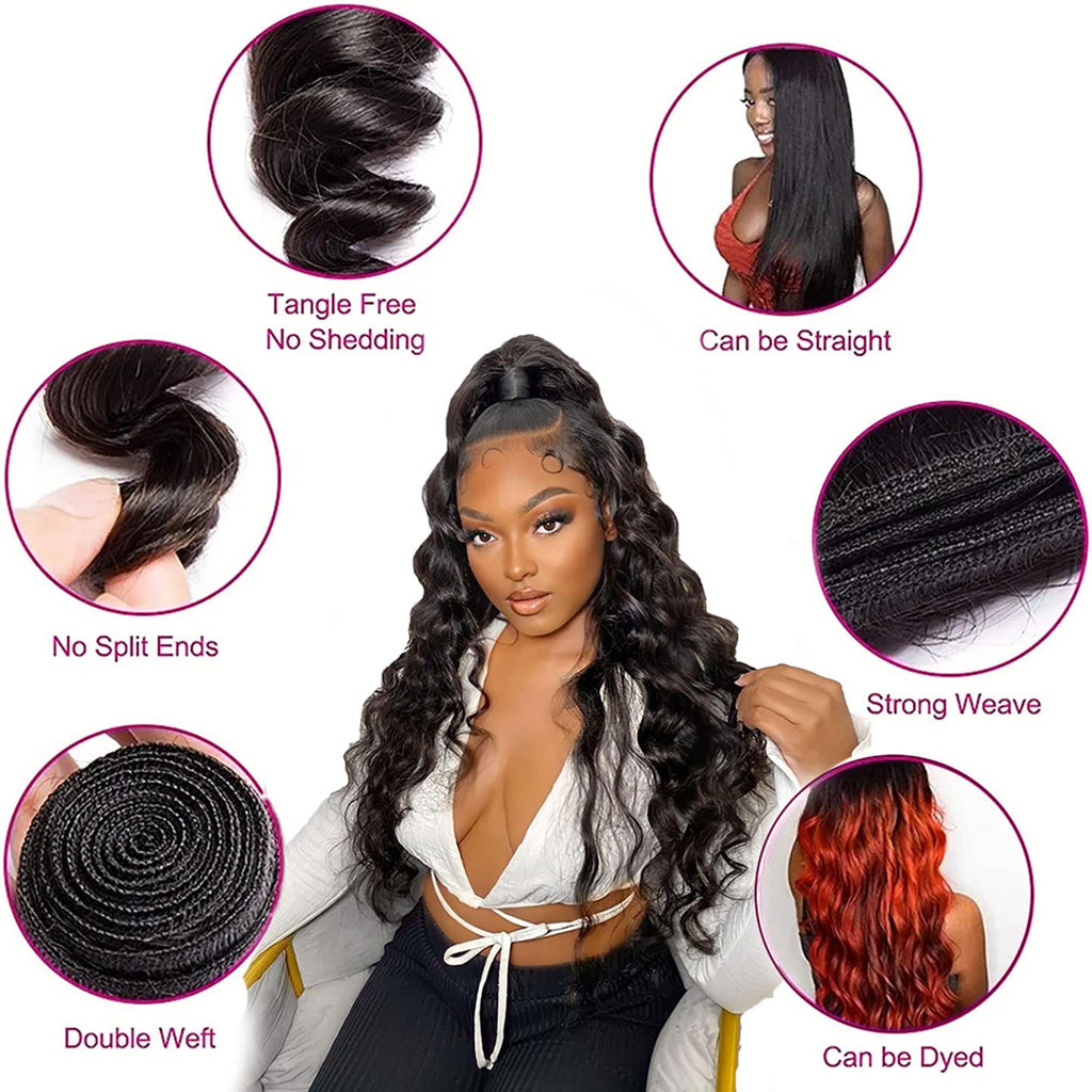 Loose Wave Hair 3 Bundles with Lace Closure