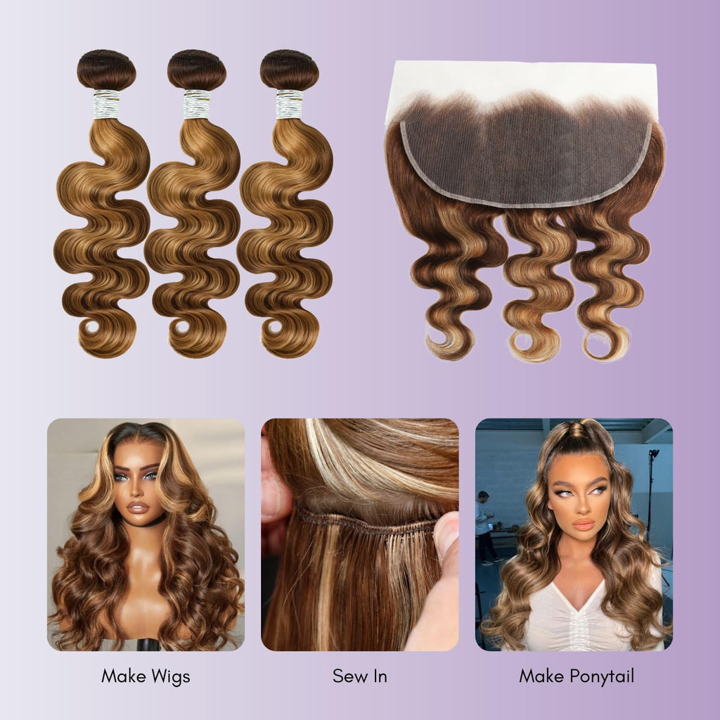 Brown Ombre 3 Bundles with Lace Closure