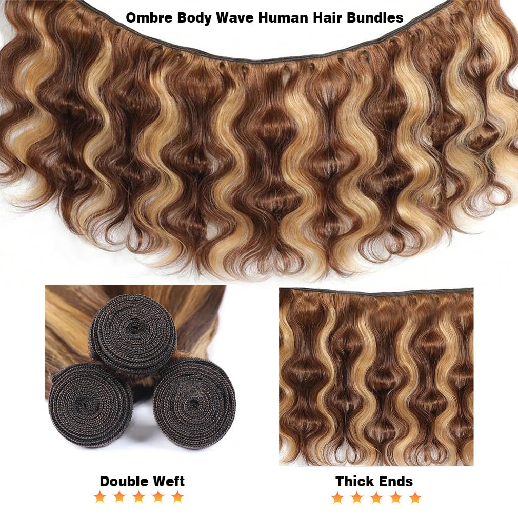 Honey Brown Piano Color 3 Bundles with Lace Closure