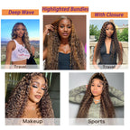 Brown Blonde Curly Hair 3 Bundles with Lace Closure