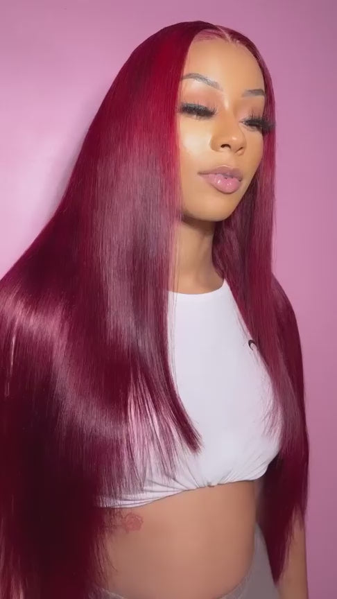 Burgundy 99J Lace Front Wigs Human Hair Pre Plucked Wine Red 13x4 Straight Lace Frontal Wig with Baby Hair for Black Women