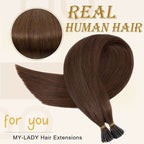 Human Hair Extensions 16" #4 Medium Brown Keratin I-Tip 50G 50Strands