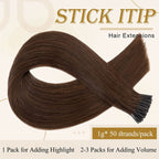 Human Hair Extensions 16" #4 Medium Brown Keratin I-Tip 50G 50Strands