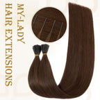 Human Hair Extensions 16" #4 Medium Brown Keratin I-Tip 50G 50Strands