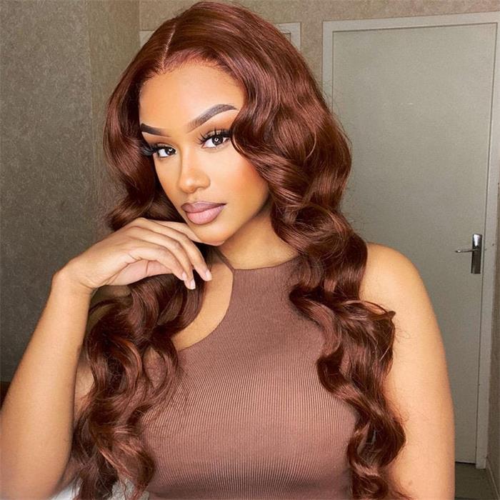 13x4 HD Lace Trimmed Russet Body Wave Human Hair Wig