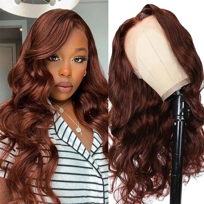 13x4 HD Lace Trimmed Russet Body Wave Human Hair Wig