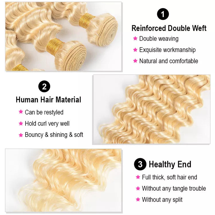 613 Deep Wave Bundles Blonde Menschenhaarbündel Deep Wave 10A Brasilianische Lose Deep Wave 3 Bundles