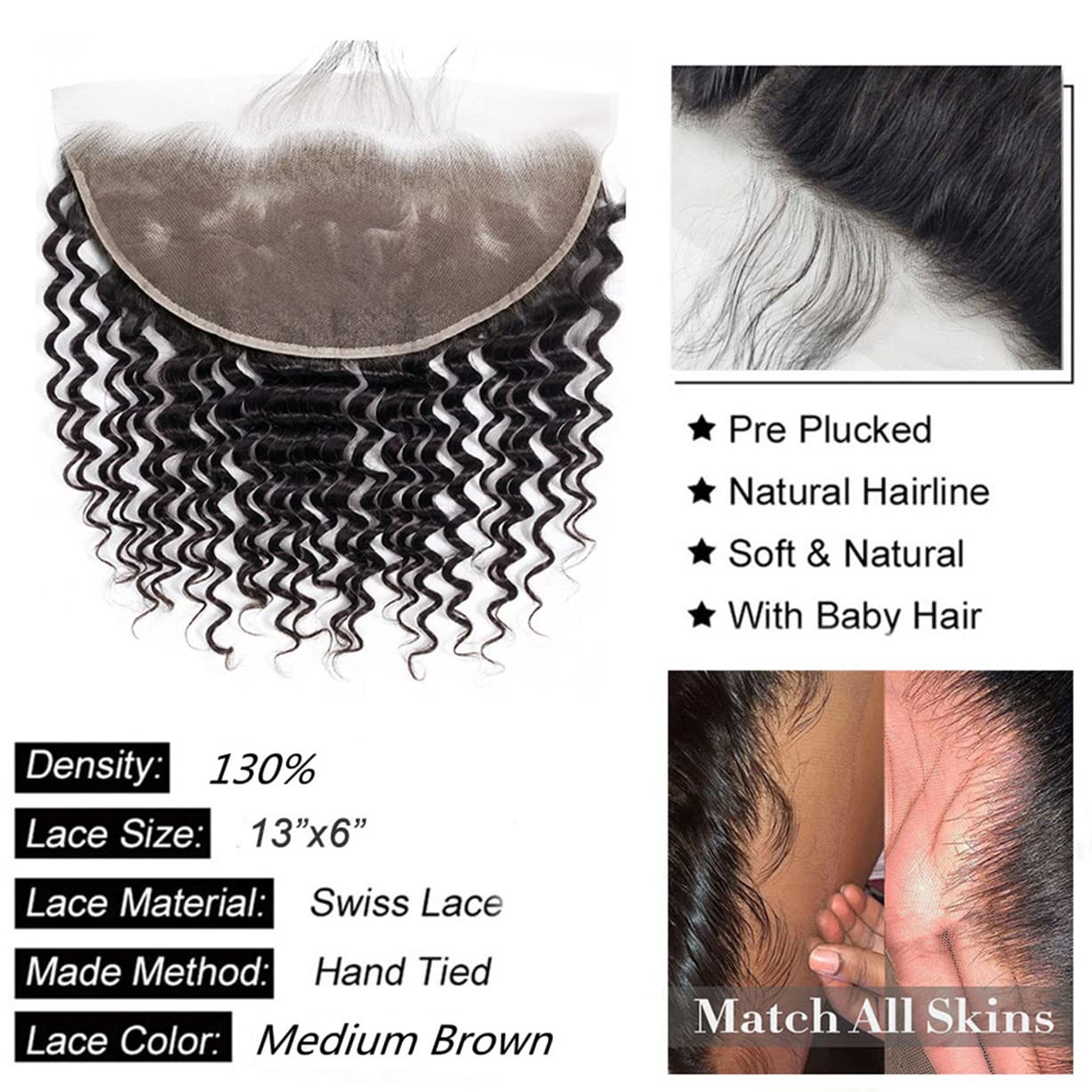 HD Lace Frontal 13x4 E2E Deep Wave Echthaar Vorgezupfter Haaransatz