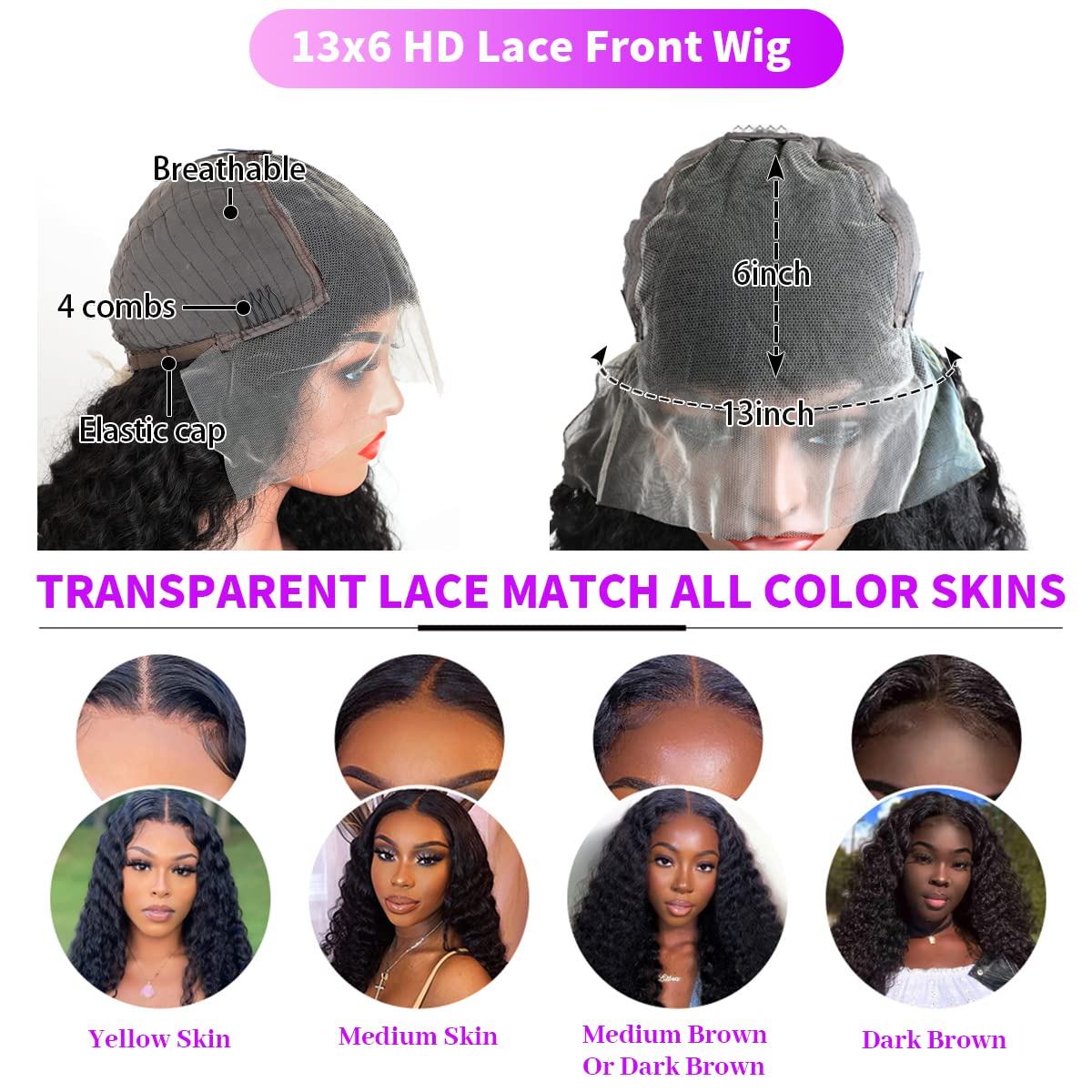 13x6 HD Lace Front Wig Deep Wave Human Hair for Black Women