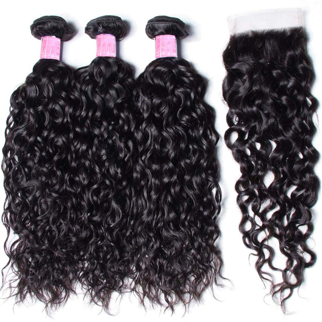 10A Brazilian Water Wave Hair 3 Bundles with 4x4 Lace Closure