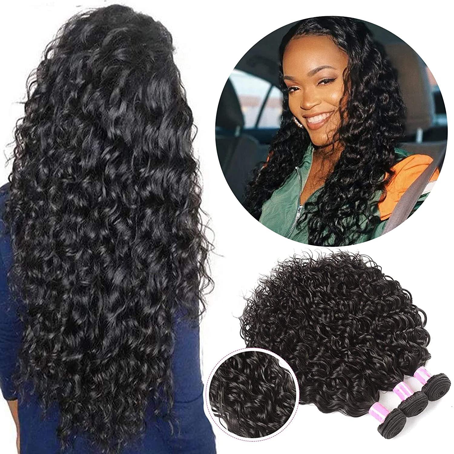 10A Brazilian Water Wave Hair 3 Bundles with 4x4 Lace Closure