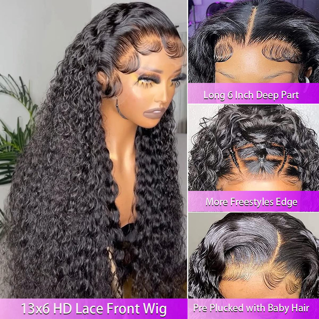 13x6 HD Lace Front Wig Deep Wave Human Hair for Black Women