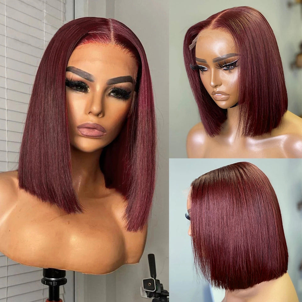 99 J Burgundy Wigs Straight Short Bob Wig