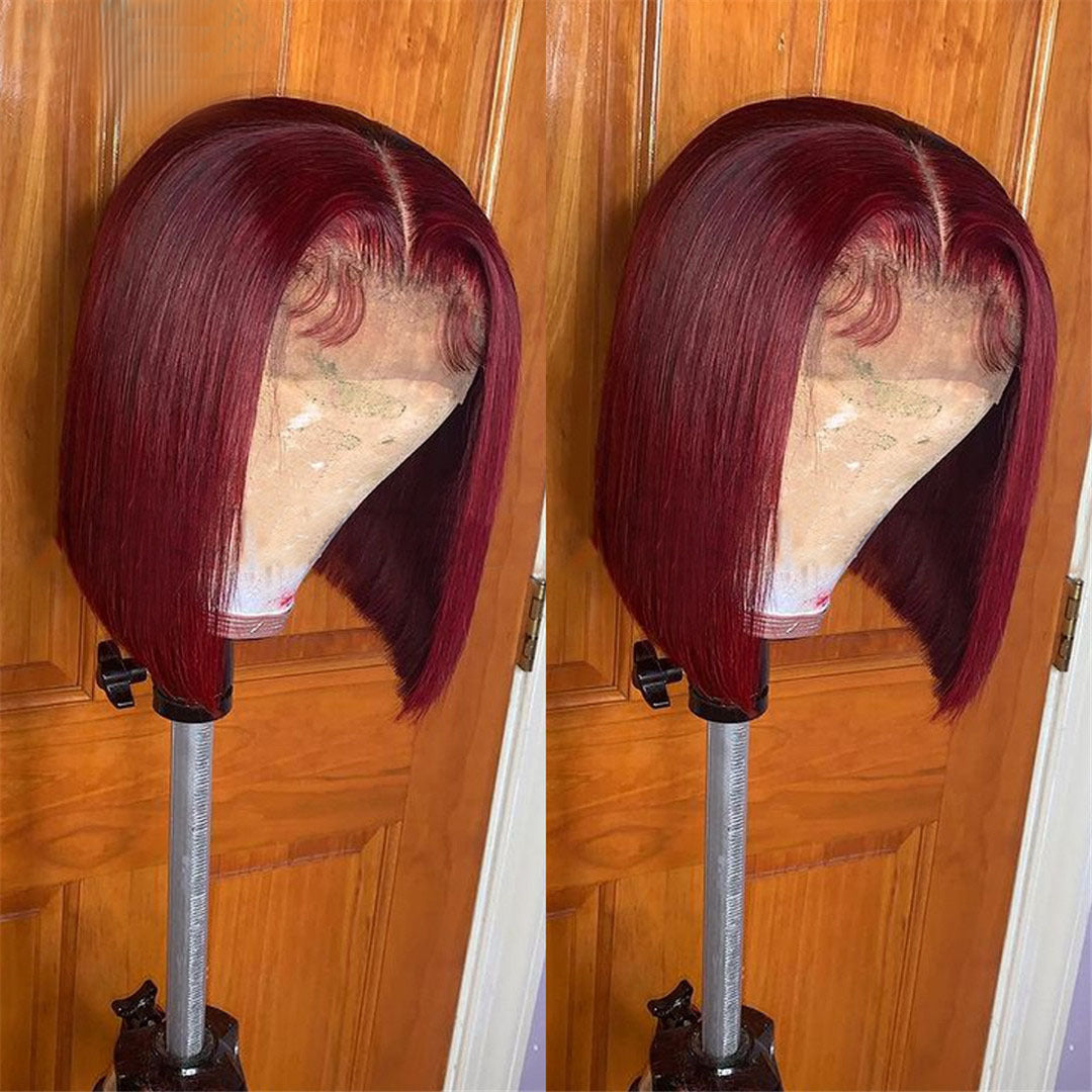 99 J Burgundy Wigs Straight Short Bob Wig