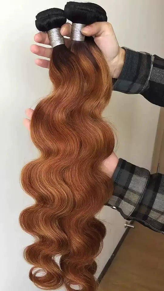 Dark Blonde Wavy 3 Bundles with Lace Closure